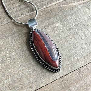Special Red Lace Agate Pendant Necklace 925 Sterling Silver 18" Snake Chain #001